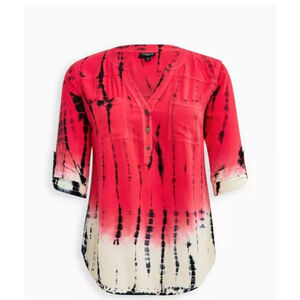 torrid Red Black White Tie-Dye Henley Blouse